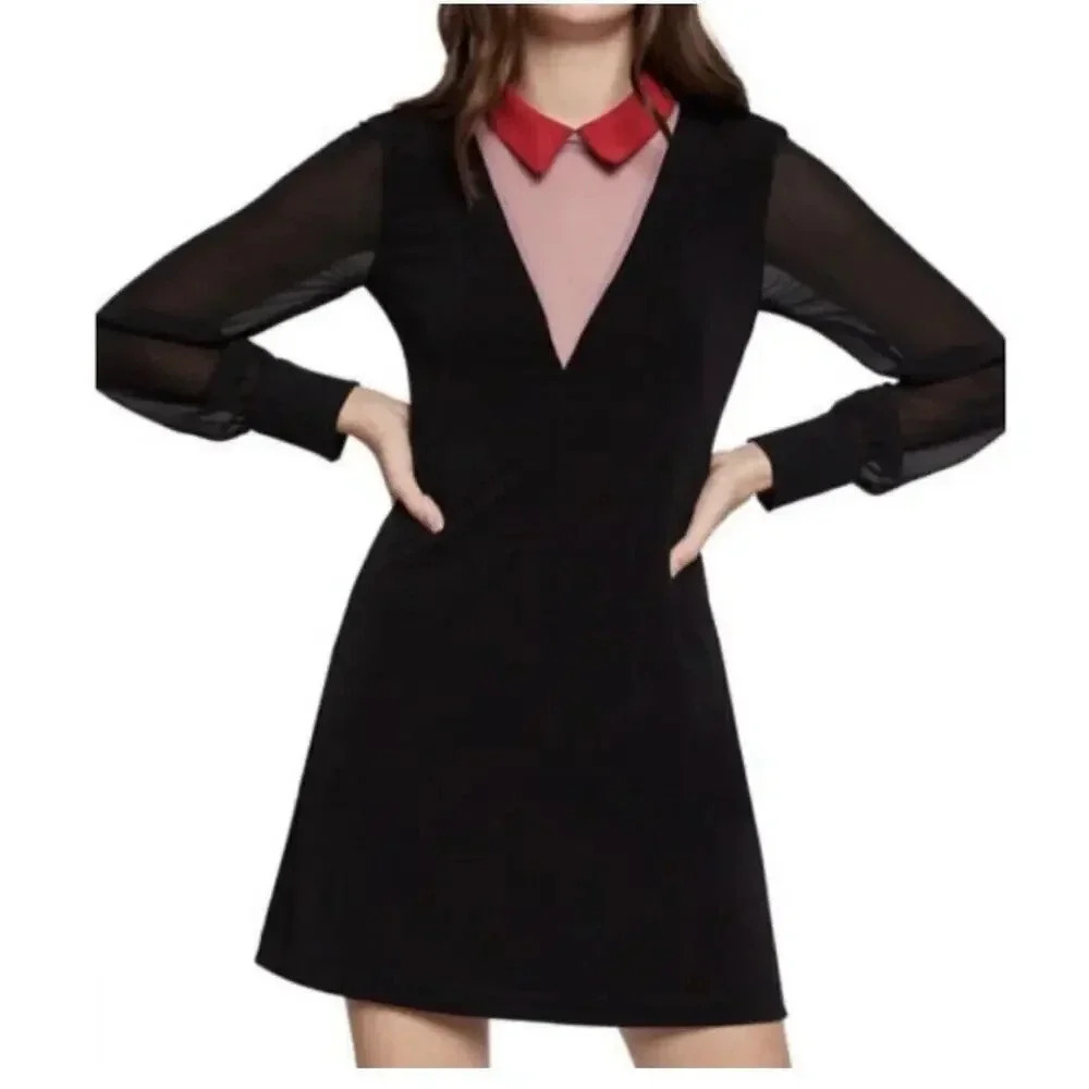 Womens Bcbgeneration Black Red Mauve Colorblock Shirt Dress Long Sleeve XS